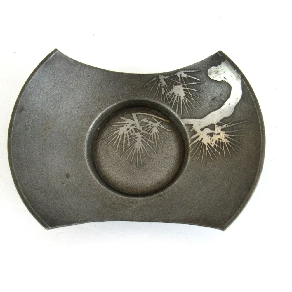 Vintage Japanese Chataku Tin Pewter Tea Cup Tray Saucer Set of 5 Tea Ceremony